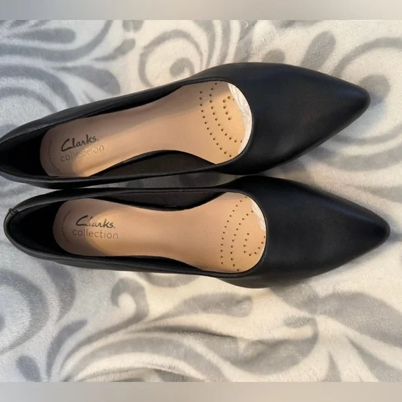 New Clarks Black Leather Linvale Jerica Heels comfortable 7 W (box not perfect) - Picture 5 of 9